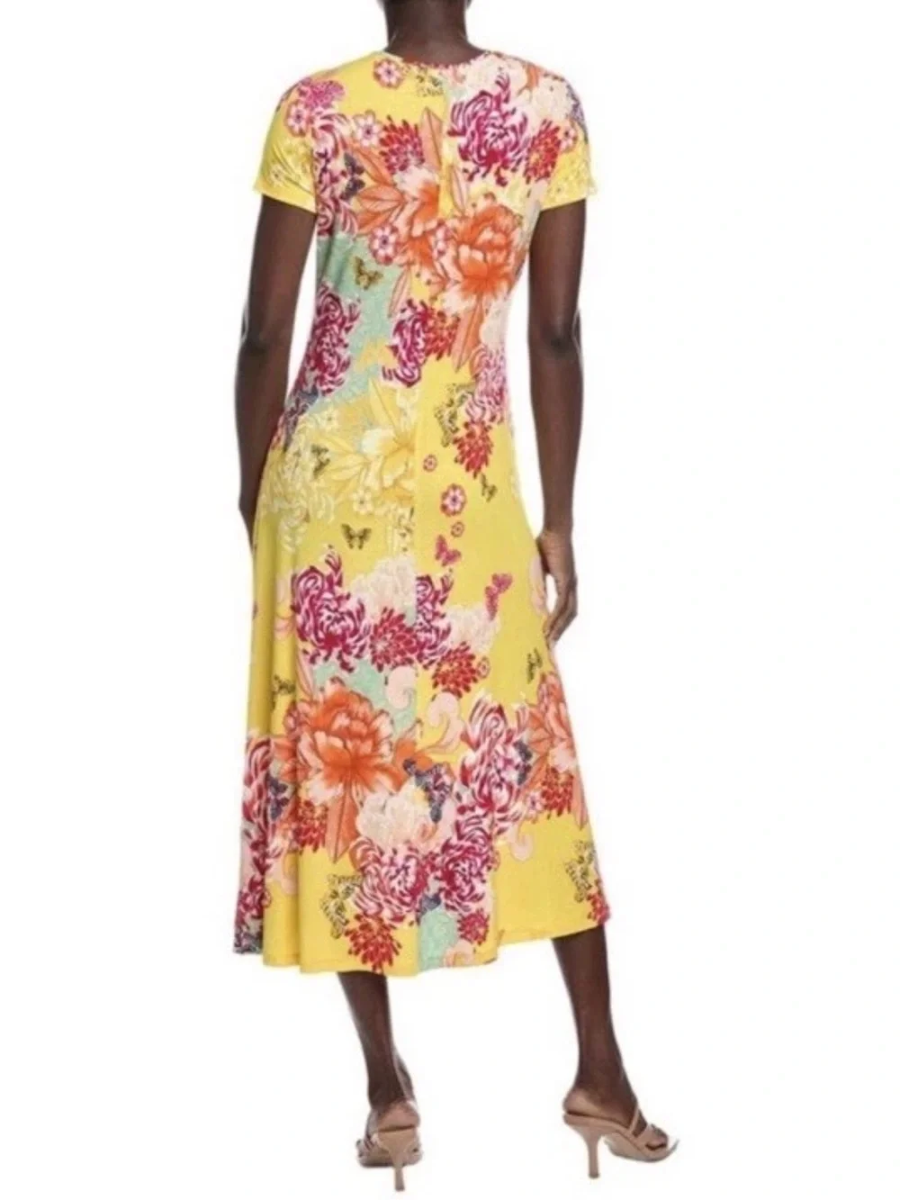 Johnny Was The Janie Favorite Cap Sleeve Midi Dress Charlie Floral Yellow Small